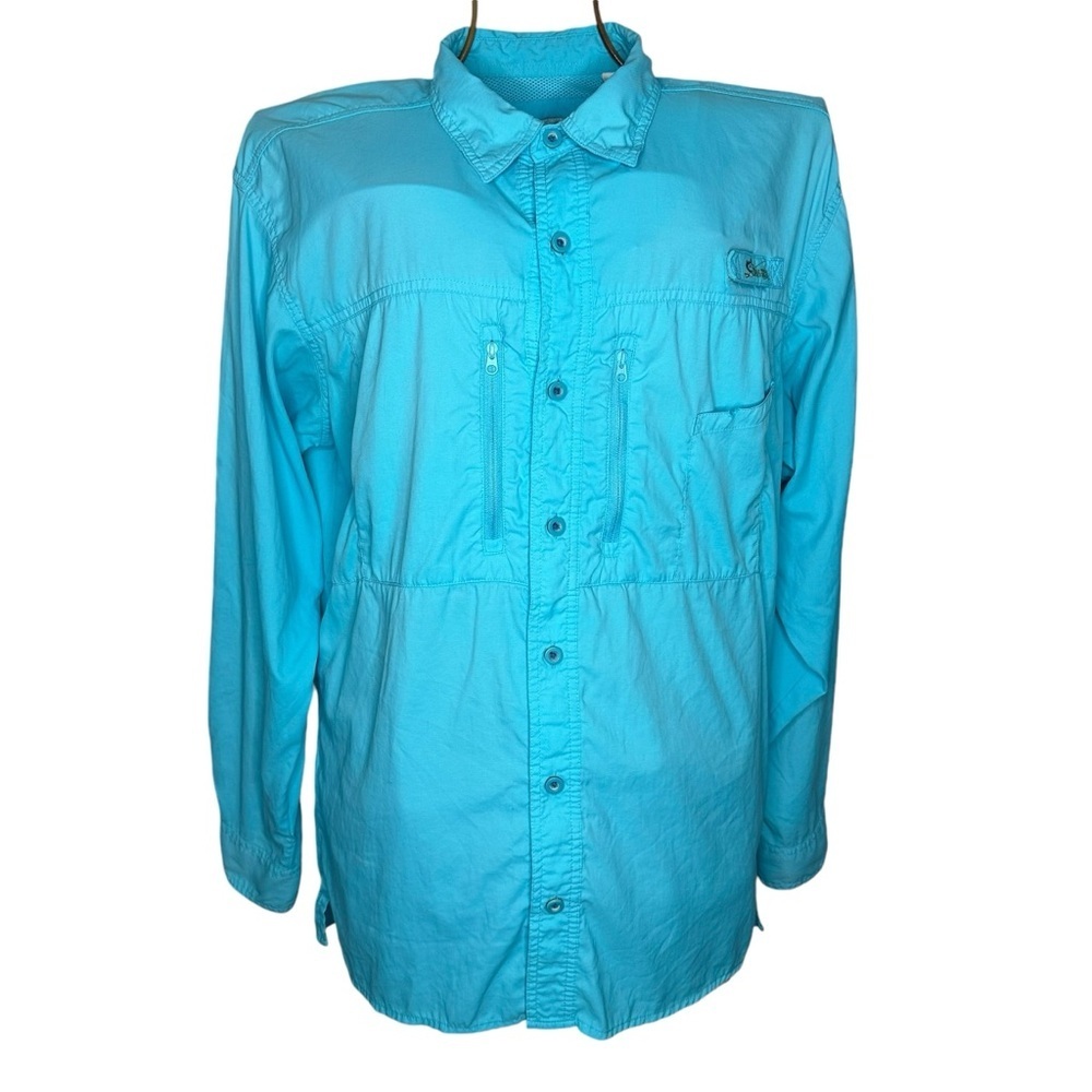 World Wide Sportsman Teal Fishing Vented Button Down Shirt size M Long Sleeve